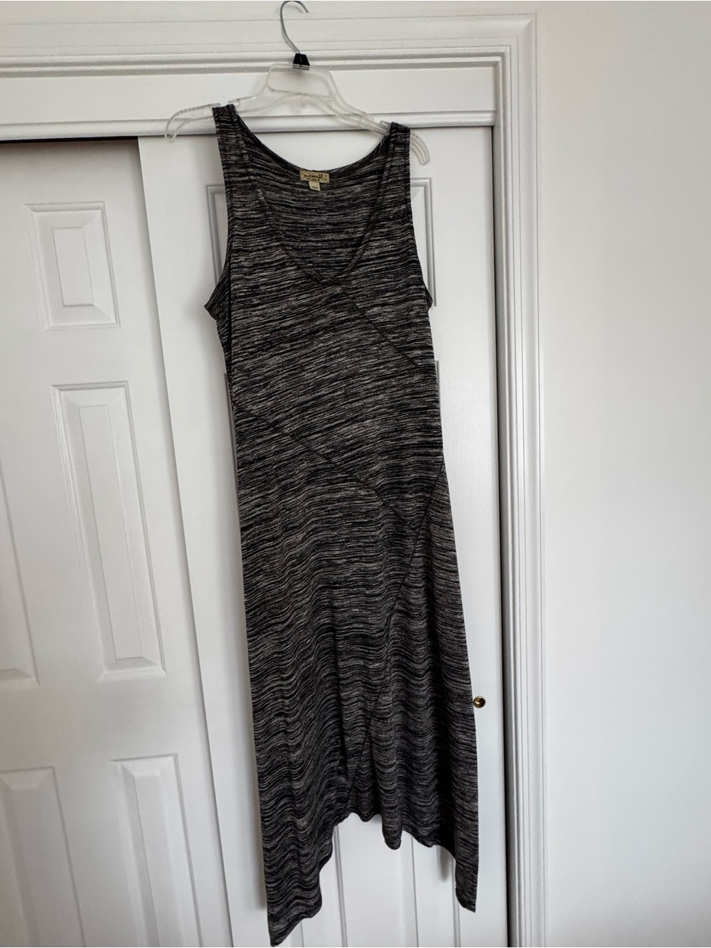 ONE WORLD Asymmetrical Sleeveless Heathered Black Gray Maxi Dress